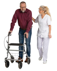 nurse talking to a handicapped  older man