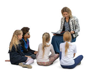 cut out teacher sitting at reding to a group of children