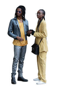 cut out trendy black couple standing and looking in one direction