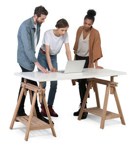 cut out group of people standing by a table and discussing things