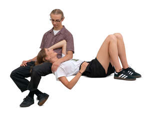 cut out man sitting and woman lying on his lap