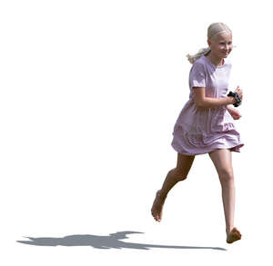 girl running barefoot outside in summer