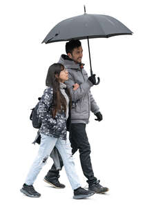 man and woman walking together under an umbrella