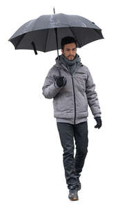 cut out man with an umbrella walking
