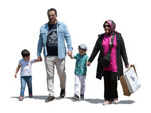 cut out middle eastern family coming from shopping