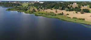 aerial view of a lake bank