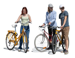 cut out group of teenagers with bikes standing