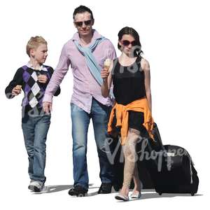 cut out family travelling with suitcases