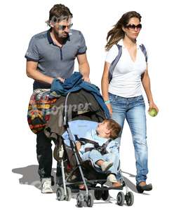 man and woman pushing a baby stroller