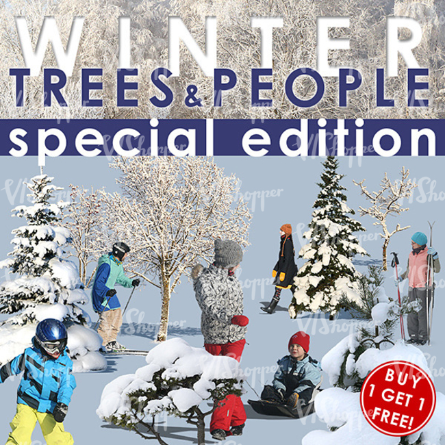 Winter people and trees