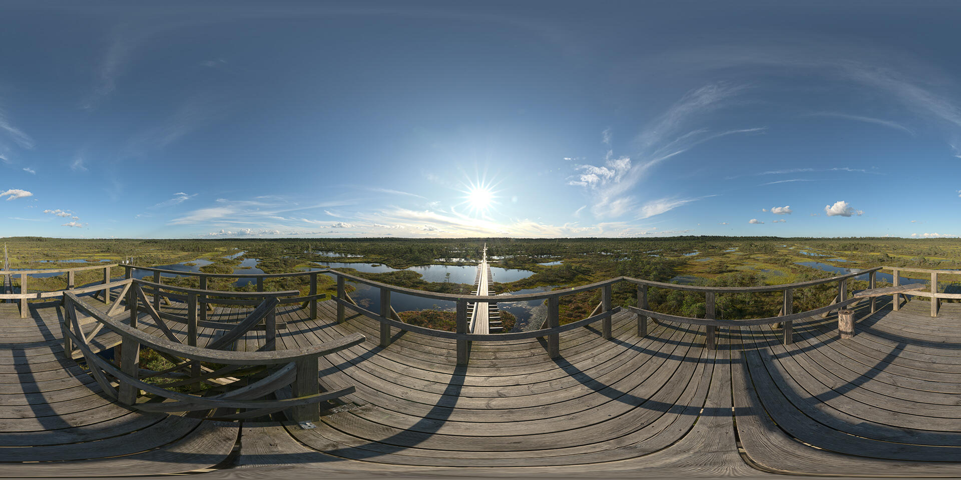 HDRI-panorama-of-an-aerial-view-of-a-bog-in-sunlight