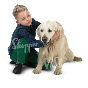 young boy sitting on the floor with his dog