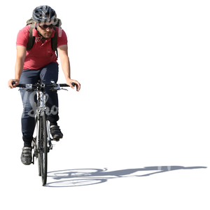 man with a helmet and sunglassees riding a bike