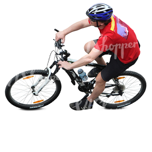 man with a helmet riding a bike seen from above