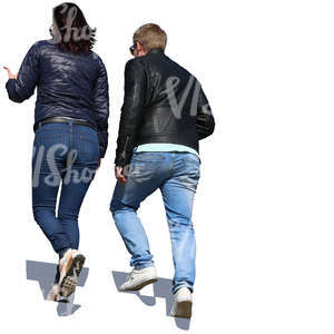 man and woman walking up the stairs