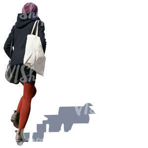 woman walking up the stairs