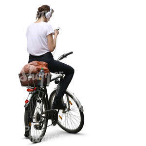 woman on bicycle listening to music