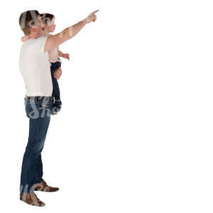 father pointing at smth for his son