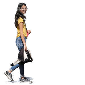 young asian woman walking on the street