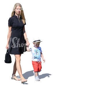 mother and son walking hand in hand