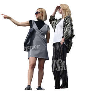 two women standing seen from below