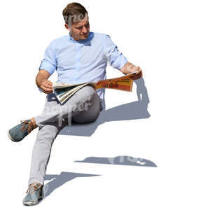 man sitting and reading a newspaper