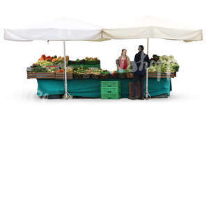 cut out market stand with seller and buyer