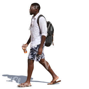 black man with a backpack walking