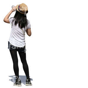 asian woman standing and drinking water