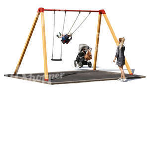 cut out playground with a child sitting on a swing