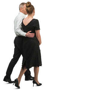 man and woman in formal attire walking