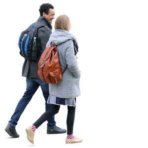 man and a woman walking and talking