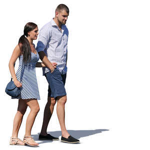 couple walking hand in hand on a sunny day