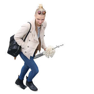 woman walking up the stairs