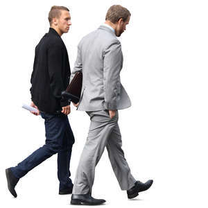 two businessmen walking side by side