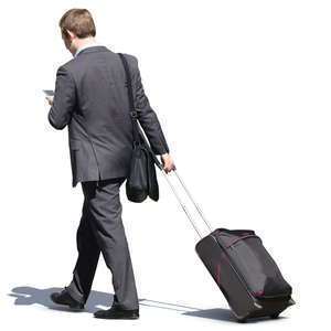 free cut out businesmann with a suitcase walking