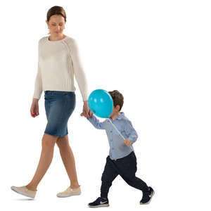 mother walking with his son who has a balloon