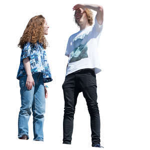 man and woman standing on a balcony and talking