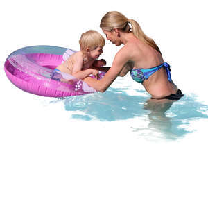 mother and son playing in the water