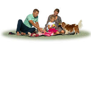 family with a dog having a picnic