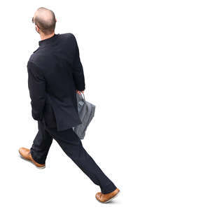 man in a suit walking seen from above