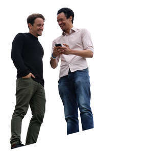 two men standing and talking seen from below