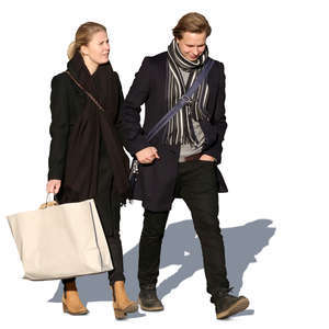 young man and a woman with a big shopping bag walking together