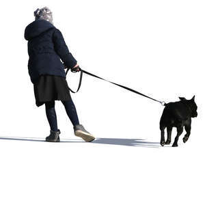 little girl walking with a dog