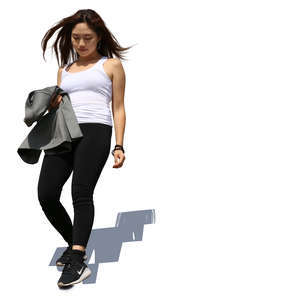 asian woman walking down the stairs