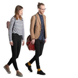 man and woman walking and talking