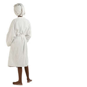 black woman in a bathrobe standing