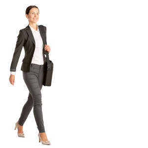 businesswoman with a laptop bag walking