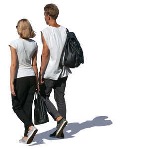 man and woman walking on a sunny day