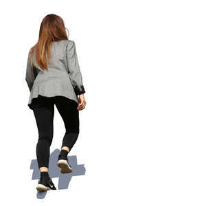 asian woman walking up the stairs